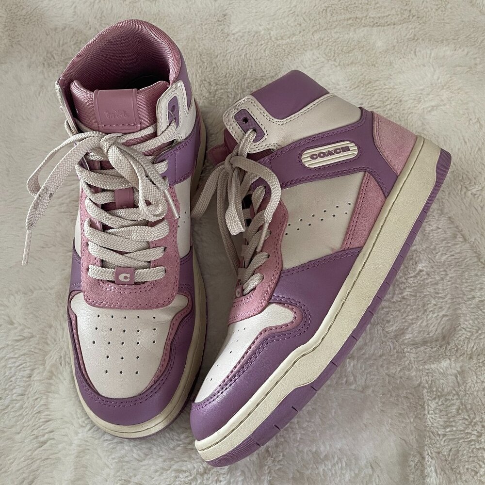Coach Women's Leather Tulip/Chalk HIgh Top Sneakers Size: 6.5